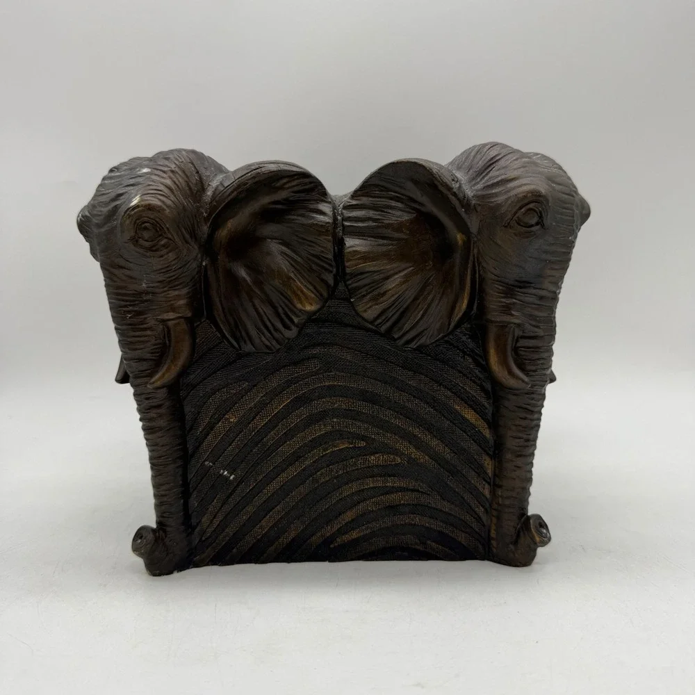 Elephant Tissue Box Cover Vintage Bronze Tone Safari Pattern Rare Zoo